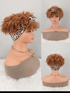Short Curly Synthetic Wig with Leopard Print Headband - Stylish Hair Accessory